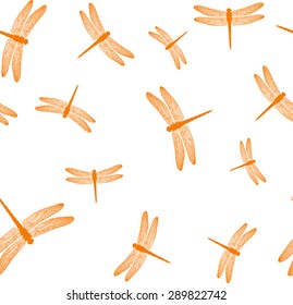 Seamless  pattern with blue dragonfly