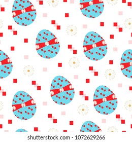 seamless pattern with blue Easter eggs and daisy flowers vector