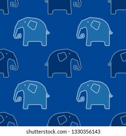 Seamless pattern with blue elephants