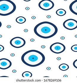 seamless pattern with blue evil eyes vector - white background