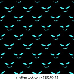 Seamless pattern with blue eyes and fangs