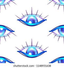 Seamless pattern with blue eyes. Vector background.
