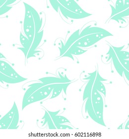 Seamless pattern with blue feathers, vector illustration