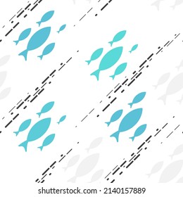 Seamless pattern of blue fish. Abstract print with fish in flat style 