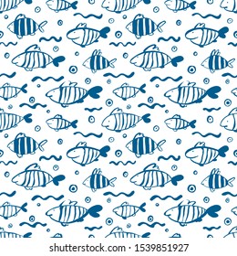 Seamless pattern with blue fishes.