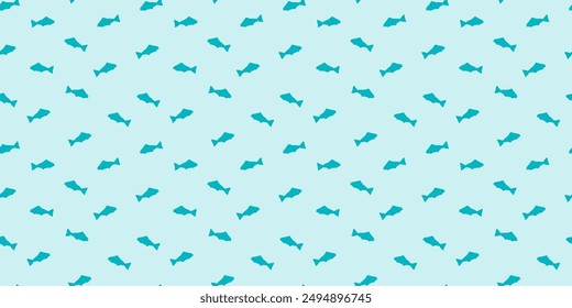 Seamless pattern with blue fishes, sea background