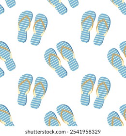 Seamless pattern with blue flipflops. Vector flat background