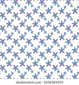 Nahtloses Muster blauer Blumendesigns auf weißem Hintergrund