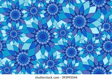 Seamless pattern with blue floral guilloche. Seamless guilloche pattern. Seamless floral pattern. Blue seamless background. Guilloche design line art pattern. Vector illustration