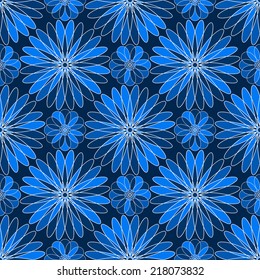 Seamless pattern with blue floral ornament