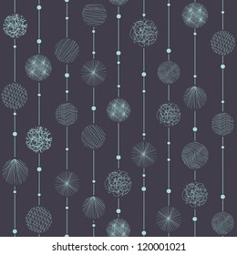 Seamless pattern with blue floral ornate on the dark background.