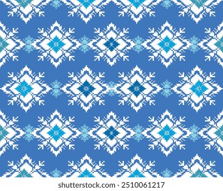 Seamless pattern Blue flower design ocean blue