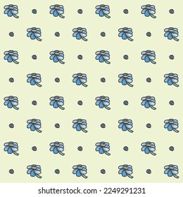Seamless pattern blue flower line doodle hand drawing abstract isolated on yellow background