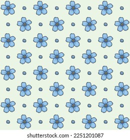 seamless pattern blue flower line doodle hand drawing abstract isolated on yellow background