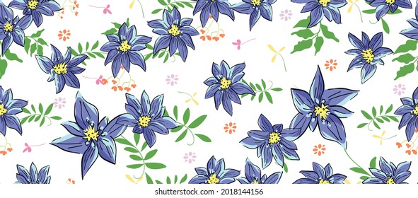 Ilustración de la acuarela de las flores azules sin foco. diseño vectorial para moda, tela, papel pintado y todas las impresiones en color de fondo de la tierra.