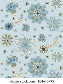 seamless pattern with blue flowers