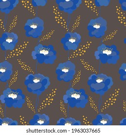 Seamless pattern with blue flowers