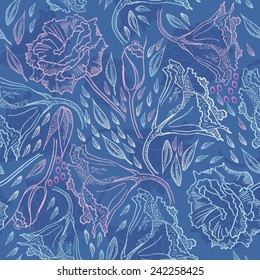 seamless pattern with blue flowers