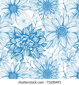 seamless pattern with blue flowers