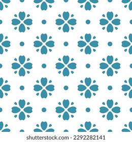 Seamless pattern with blue flowers and circles