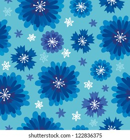 Seamless pattern with blue flowers and cornflowers