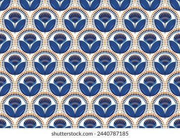 seamless pattern with blue flowers fan pattern abstract floral background graphic design print for fabric web page surface textures wrapping paper vector illustration