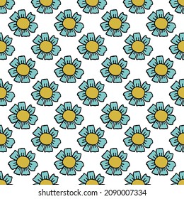 Seamless pattern with blue flowers. Floral background. Chamomile flowers isolated on white background