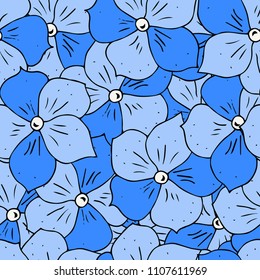 Seamless pattern with blue flowers. Handmade. Vector. Print for fabrics, cover design