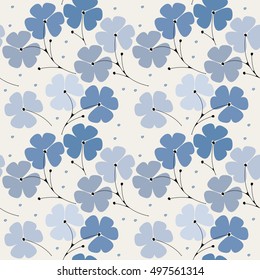 Seamless pattern with blue flowers isolated on ivory background can be used for linen, tile, design fabric, textile and more creative designs.