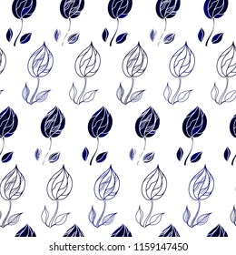 Seamless pattern with blue flowers on a white background. Hand drawn floral texture.