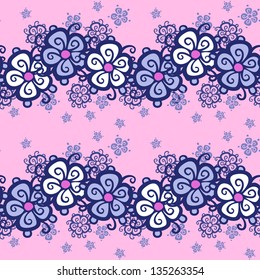 Seamless pattern with blue flowers on pink background