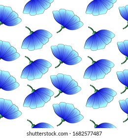 Seamless pattern with blue flowers on a white background. Use for fabric, wrapping paper, wallpaper, print, backdrops, baby clothes, napkins, bags, merchandise, clothing, and artwork.