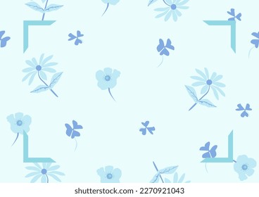 Un patrón impecable con flores azules sobre un fondo azul claro