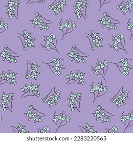 Seamless pattern with blue flowers on purple background. Vector illustration