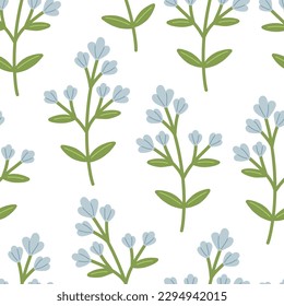 Patrón sin foco con flores azules sobre un vector de fondo blanco