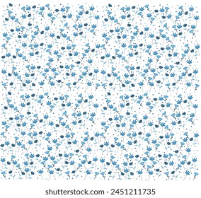 Seamless pattern with blue flowers on white background. Vector illustration.