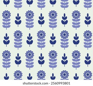 seamless pattern with blue flowers on white background scandinavian style EPS10