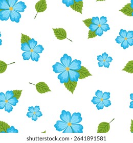 seamless pattern blue flowers on white background