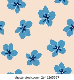 padrão sem costura com flores azuis em um fundo bege claro, ilustração vetorial eps10, para impressões têxteis e para seus desenhos florais