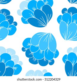 seamless pattern with blue flowers on the white background