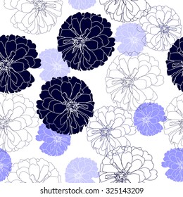 Seamless pattern with blue flowers on a white background. Hand drawn artwork for textiles, fabrics, souvenirs, packaging and greeting cards.