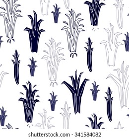 Seamless pattern with blue flowers on a white background