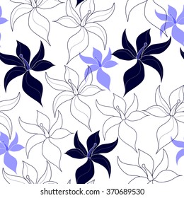 Seamless pattern with blue flowers on a white background