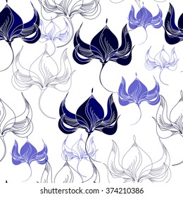 Seamless pattern with blue flowers on a white background
