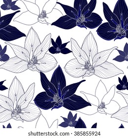Seamless pattern with blue flowers on a white background
