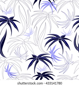 Seamless pattern with blue flowers on a white background. Hand drawn floral texture.
