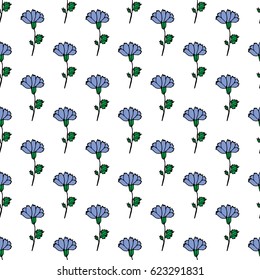 Seamless pattern of blue flowers on a white background. Cornflowers meadow (field). For interior design: textiles, pillows, Wallpaper, curtains, baby textiles.