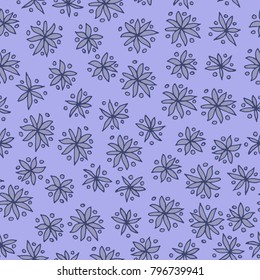 Seamless pattern with blue flowers on blue background