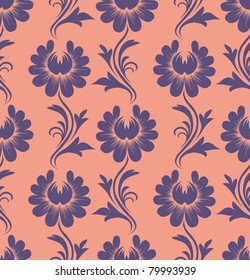 seamless pattern - blue flowers on peach background