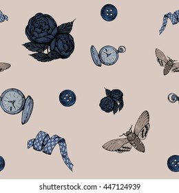 seamless pattern with blue flowers and other